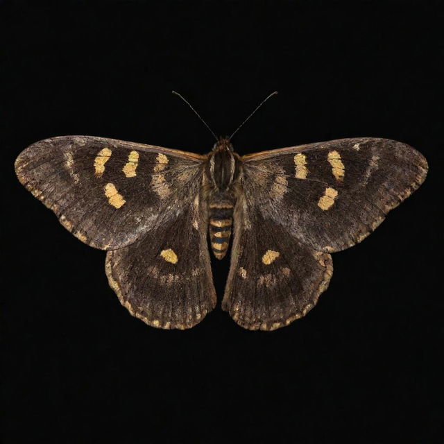 A moth exuding a radiant, luminous glow, highlighting the exceptional pattern on its wings under the serene darkness of night.