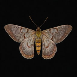 A moth exuding a radiant, luminous glow, highlighting the exceptional pattern on its wings under the serene darkness of night.