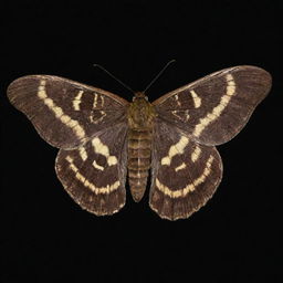 A moth exuding a radiant, luminous glow, highlighting the exceptional pattern on its wings under the serene darkness of night.