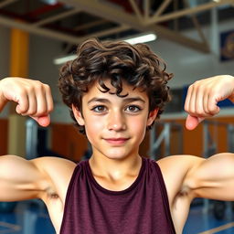 18-year-old teen flexing his biceps, showcasing his athletic and muscular physique