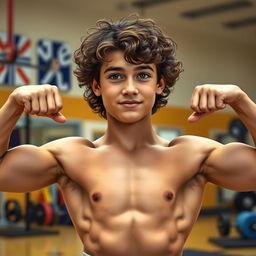 18-year-old teen flexing his biceps, showcasing his athletic and muscular physique