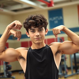 18-year-old teen flexing his biceps, showcasing his athletic and muscular physique