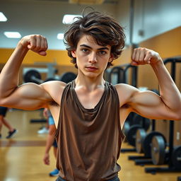 A full body image of an 18-year-old teen flexing his biceps, showcasing his athletic and muscular build