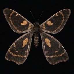 A moth emitting an intense, bright glow, the luminosity brilliantly displaying the elaborate pattern of its wings in the pitch black night.