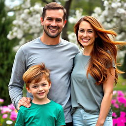 A tall, handsome man stands with a beautiful woman who has long brown hair