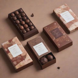 An avant-garde, unique chocolate packaging design with beautiful embellishments and earthy colour scheme.