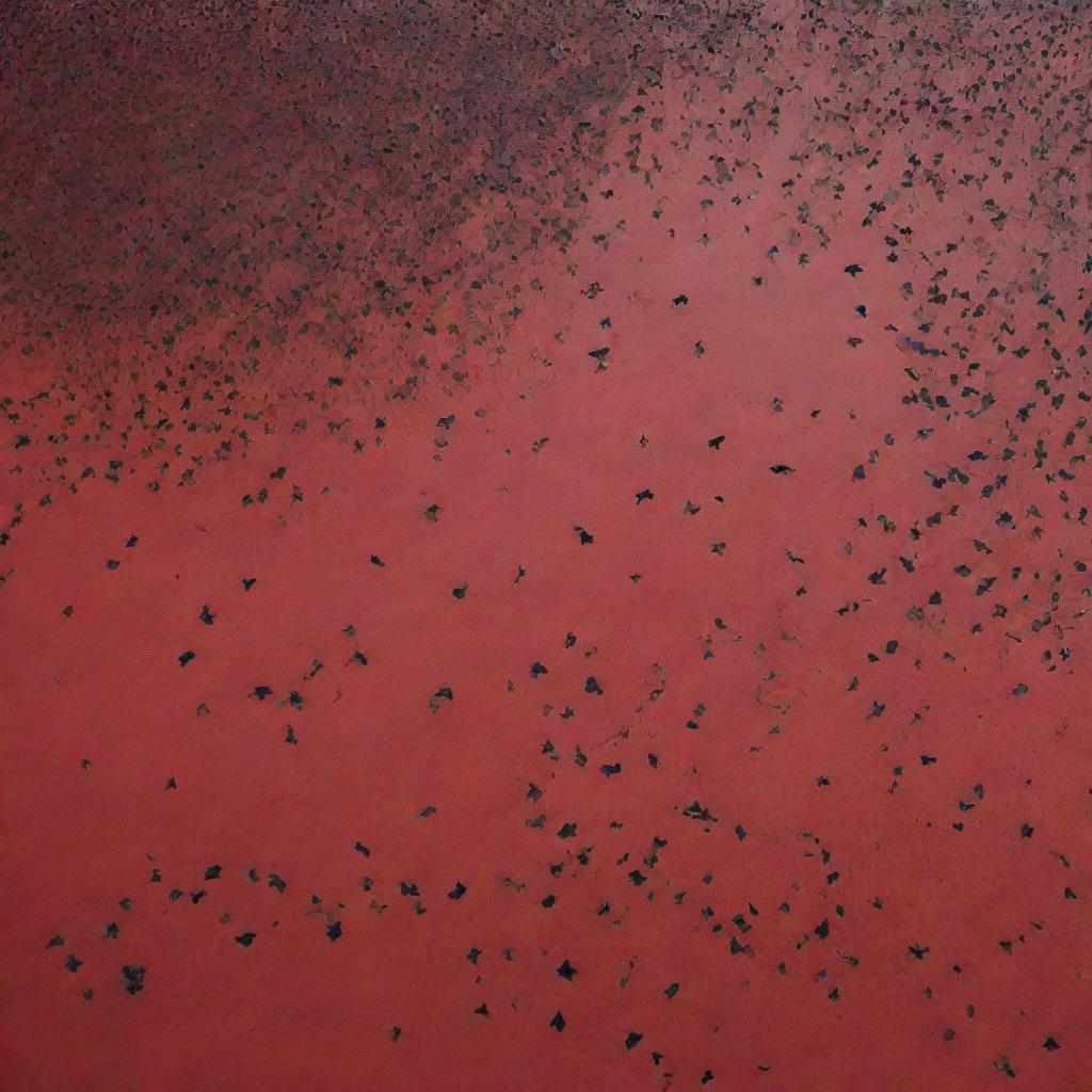 The historical tragedy of the Nanjing Massacre symbolized through a predominantly red design. Features such as a shattered wall, flying black crows, or falling leaves could embody the context in a dignified manner.