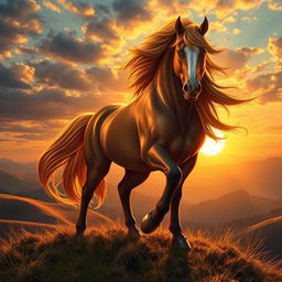 A fantasy scene featuring a majestic and powerful horse