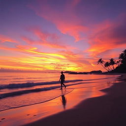 An elegant depiction of a serene sunset over a tranquil beach