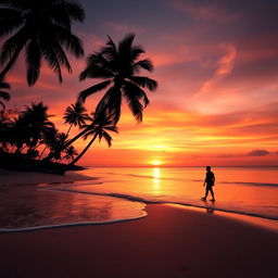 An elegant depiction of a serene sunset over a tranquil beach