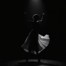 A graceful dancer with a fluid motion, performing under a spotlight on a dark stage