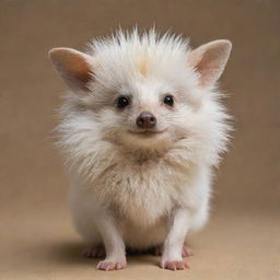 A cute hedgehog endowed with bird wings, polar bear fur, and the ears of a fennec fox, named Dennis.