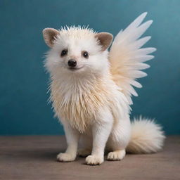 An enchanting hedgehog with the powerful legs of a polar bear, delicate ears of a fennec fox and graceful bird wings.