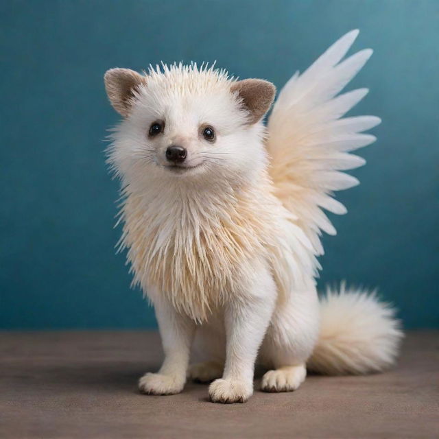 An enchanting hedgehog with the powerful legs of a polar bear, delicate ears of a fennec fox and graceful bird wings.