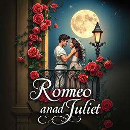 An alluring and romantic book cover for William Shakespeare's timeless play "Romeo and Juliet