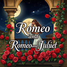 An alluring and romantic book cover for William Shakespeare's timeless play "Romeo and Juliet