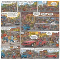 A colorful and vibrant comic strip featuring a humorous storyline, lively characters, and dynamic action sequences.