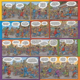 A colorful and vibrant comic strip featuring a humorous storyline, lively characters, and dynamic action sequences.