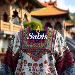 A beautifully designed traditional outfit with intricate patterns and vibrant colors, featuring the Sabis logo prominently on the front