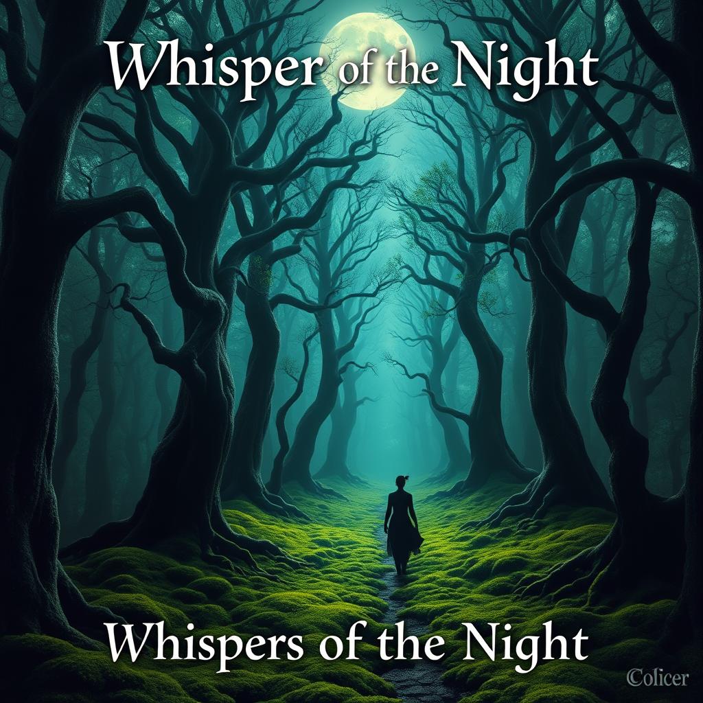 A stunning and captivating book cover artwork featuring a mystical, enchanted forest under the soft glow of a full moon