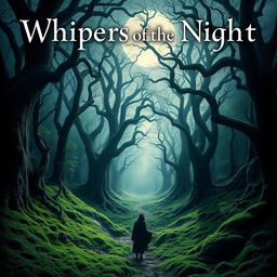 A stunning and captivating book cover artwork featuring a mystical, enchanted forest under the soft glow of a full moon