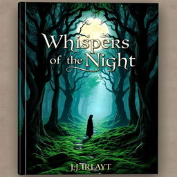 A stunning and captivating book cover artwork featuring a mystical, enchanted forest under the soft glow of a full moon