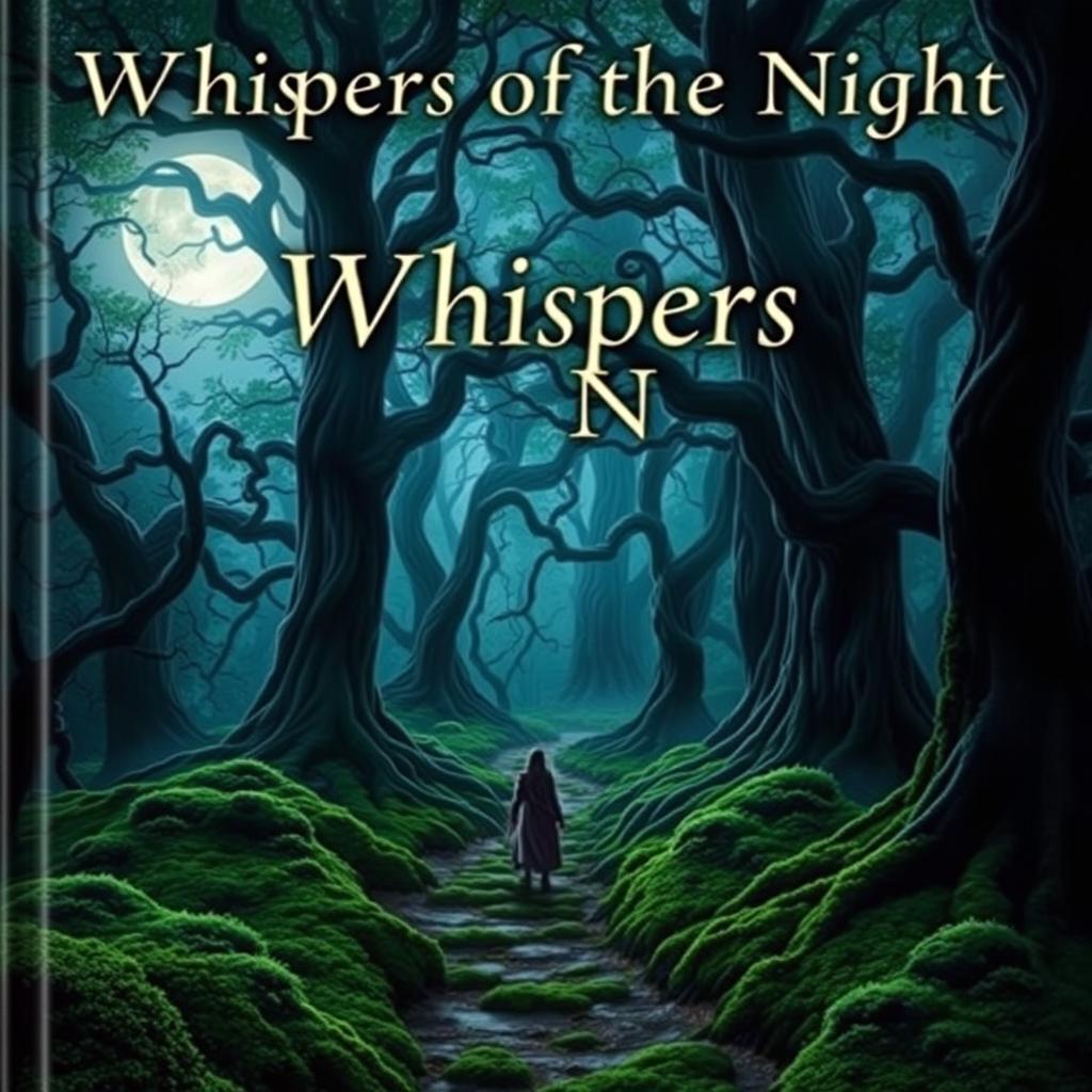 A stunning and captivating book cover artwork featuring a mystical, enchanted forest under the soft glow of a full moon