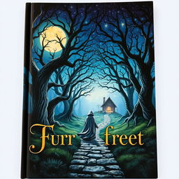 A captivating and imaginative book cover design, featuring an enchanting forest landscape under a starry night sky