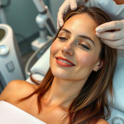 A woman undergoing a hair removal treatment in a salon setting, showcasing smooth skin and a sense of relaxation