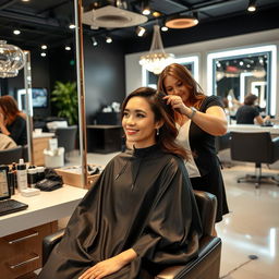 A woman in a beauty salon receiving a pampering beauty treatment, showcasing a lively and luxurious atmosphere