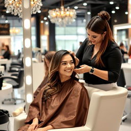 A woman in a beauty salon receiving a pampering beauty treatment, showcasing a lively and luxurious atmosphere