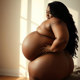 A nude art piece featuring a plus-sized woman with a focus on voluptuous curves, highlighting her big butt and large breasts