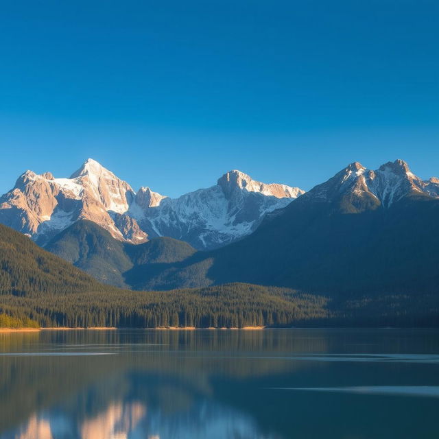 A breathtaking view of a majestic mountain range under a clear blue sky