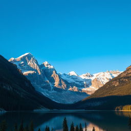 A breathtaking view of a majestic mountain range under a clear blue sky