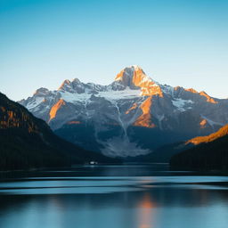 A breathtaking view of a majestic mountain range under a clear blue sky