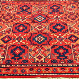 a classic Turkish rug with intricate tribal patterns and vivid colors