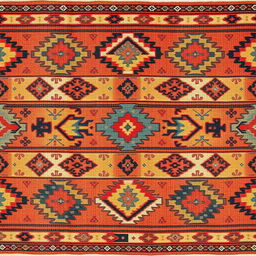 a classic Turkish rug with intricate tribal patterns and vivid colors