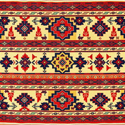 a classic Turkish rug with intricate tribal patterns and vivid colors