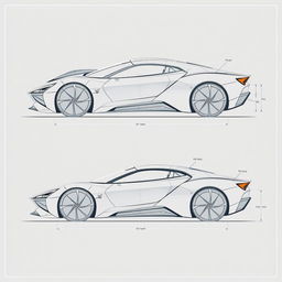 a futuristic car body concept blueprint, showcasing sleek aerodynamic lines and innovative design features