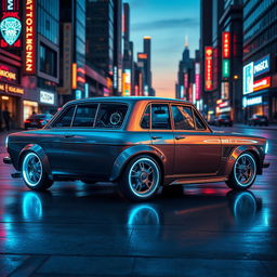 A classic Volga Gaz-24 car seamlessly combined with advanced futuristic VOLGAMACHINE elements