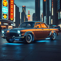 A classic Volga Gaz-24 car seamlessly combined with advanced futuristic VOLGAMACHINE elements