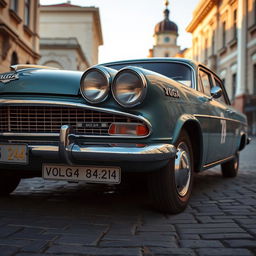 A classic Volga Gaz-24 car, highlighting its iconic Soviet-era design