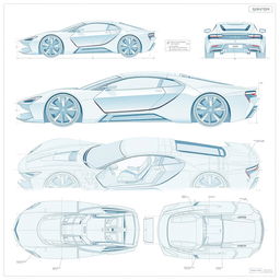 an all-encompassing car body concept blueprint, featuring every possible angle and detail