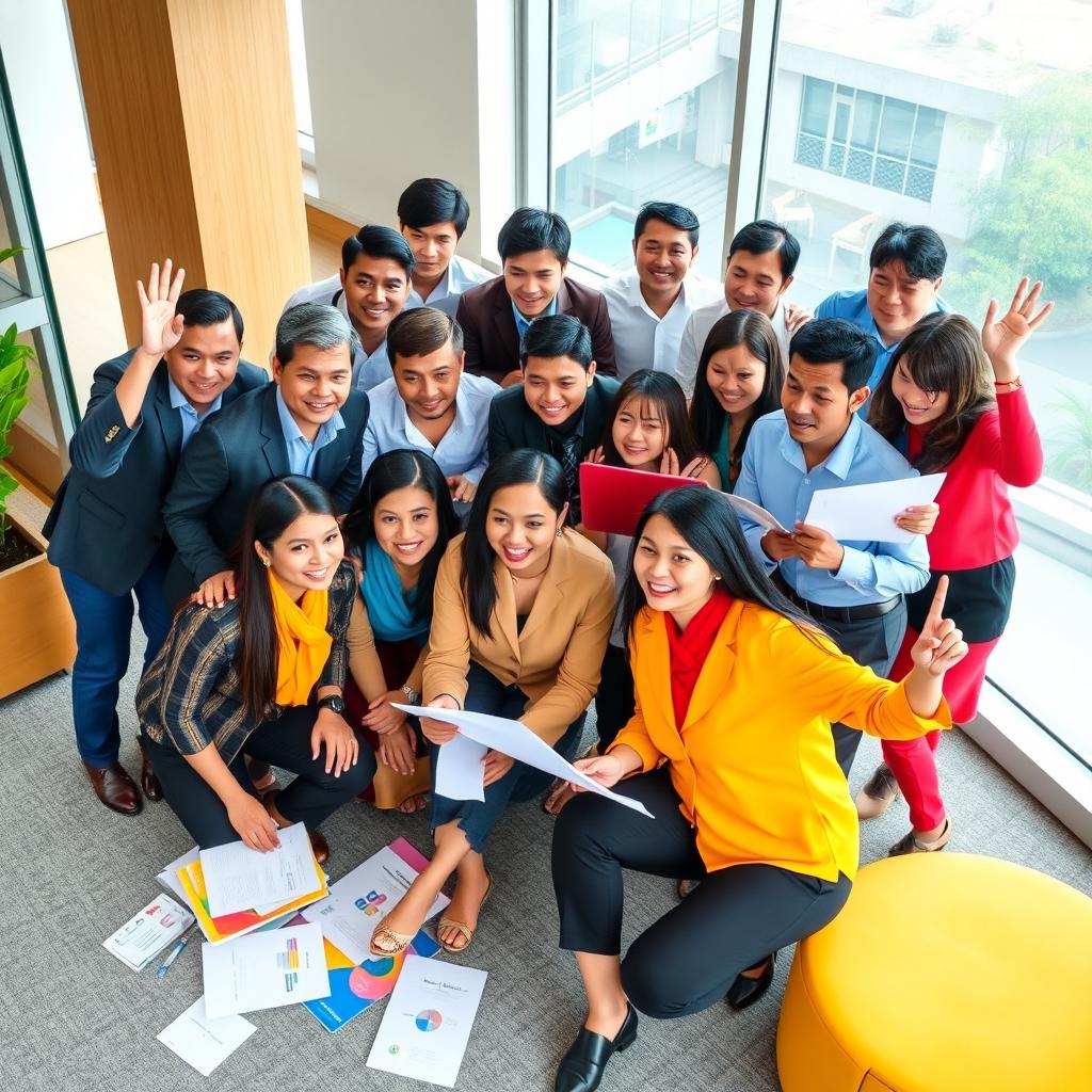 A vibrant and dynamic team photo of the PPDB Kota Bogor Great Team, showcasing diverse members working together in harmony