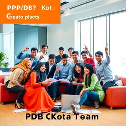 A vibrant and dynamic team photo of the PPDB Kota Bogor Great Team, showcasing diverse members working together in harmony