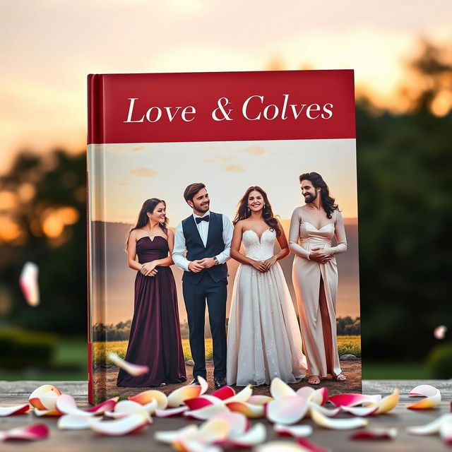 A captivating and romantic book cover showcasing four diverse couples standing together, each couple uniquely representing love and connection