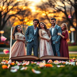 A captivating and romantic book cover showcasing four diverse couples standing together, each couple uniquely representing love and connection