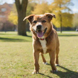 A vibrant and lively image of a playful perro(dog) in a sunny park.