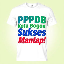 Design a sleek white T-shirt featuring the text 'PPDB Kota Bogor Sukses Mantap!'