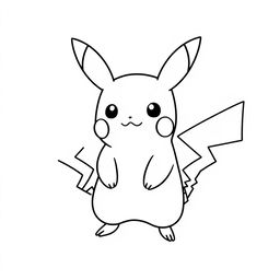 Cute and simple Pikachu, outlined in bold black lines to create a coloring page